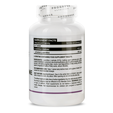 L-карнітин, L-carnitine, Progress Nutrition, 1000 мг, 60 таблеток